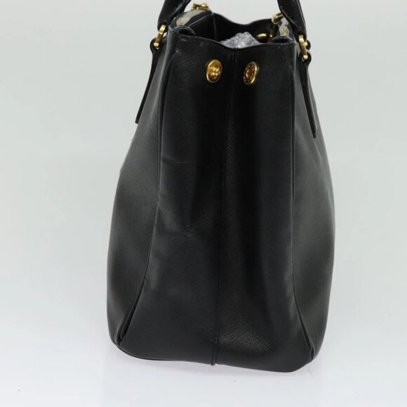 PRADA Hand Bag Safiano Leather 2way Black Gold Auth - Picture 3 of 15